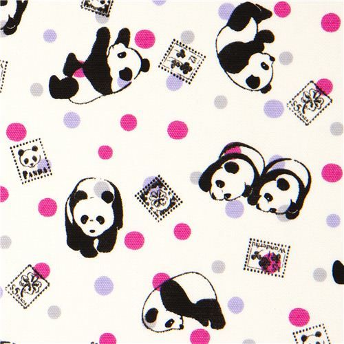 Simple Kitchen 7 panda bear Kokka oxford fabric with stamps & dots | Panda