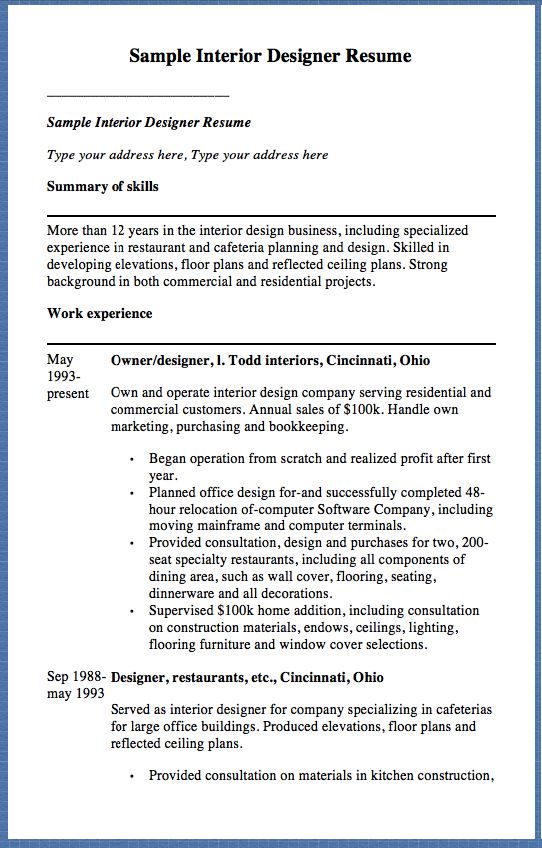 Sample Interior Designer Resume Sample Interior Designer Resume - librarian resumes Sample Interior Designer Resume Sample Interior Designer Resume - librarian resumes