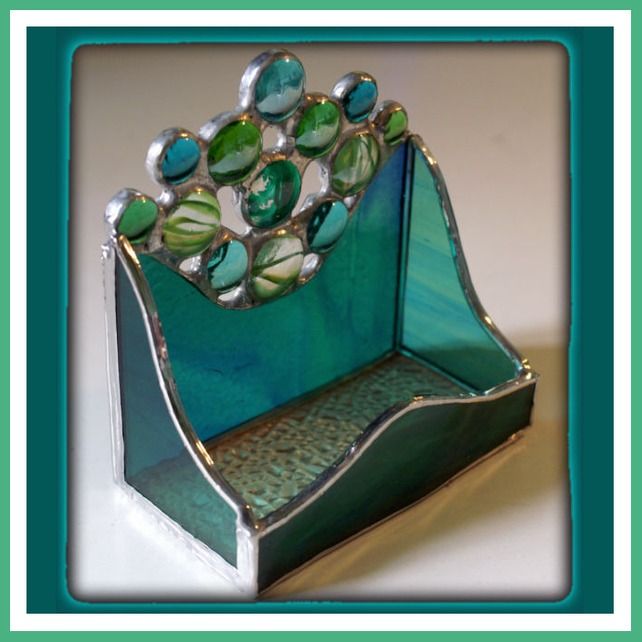 94 Best Stained Glass Card Holders Images On Pinterest Business 14 50 Business Card Holder Handmade Stained Glass Pea Blue With Nuggets
