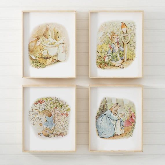 Peter Rabbit Wall Art Peter Rabbit Prints Vintage Boy Nursery Etsy In 2020 Rabbit Wall Art Vintage Nursery Boy Rabbit Nursery Decor