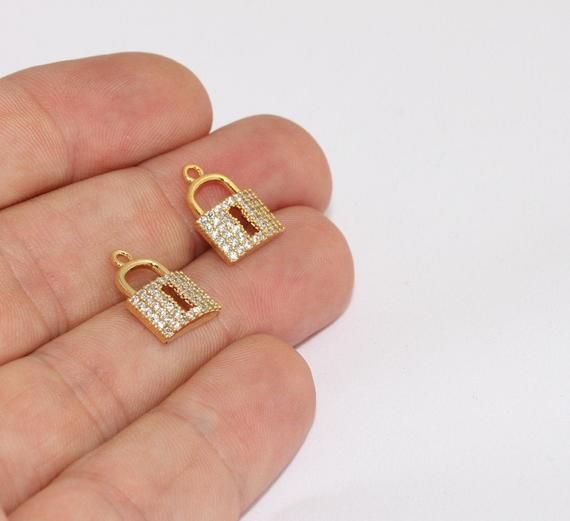 MLS500 CZ Lock Beads Micro Pave Padlock Pendant 11x17mm 24k Shiny Gold Lock Charms Turquoise Zircon Pendant Micro Pave Bracelet Charms