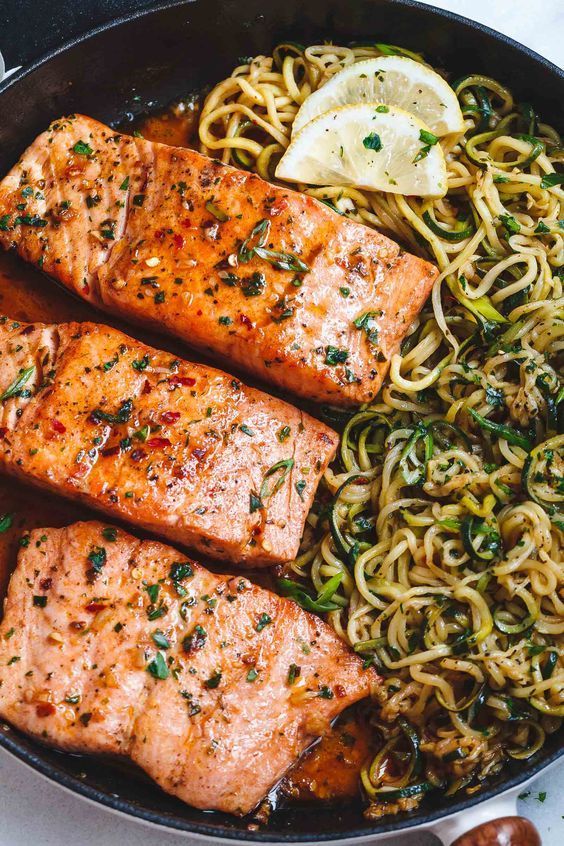 Lemon Garlic Butter Salmon with Zucchini Noodles Lemon Garlic Butter Salmon with Zucchini Noodles