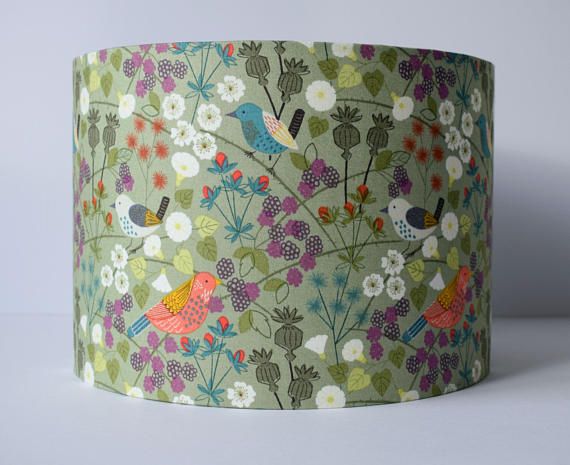 Hedgerow Lampshade Bird Sage Green Lamp Shades Shade Woodland Home Decor Small Green Lamp Shade, Sage Green Light Shades