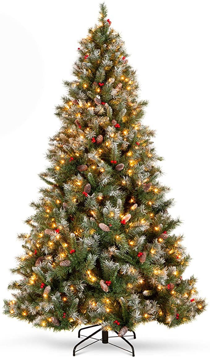 Frosted Christmas Tree With Pine Cones And Berries