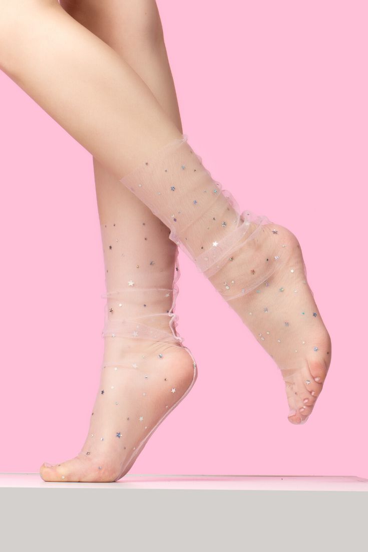 Chic Women Harajuku Glitter Shine Stars Transparent Mesh Fishnet Socks Hoisery Chic Women Harajuku Glitter Shine Stars Transparent Mesh Fishnet Socks Hoisery