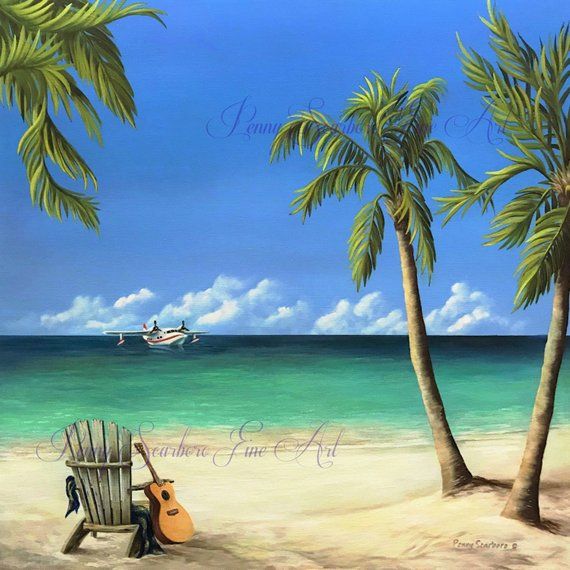 Tropical Painting Tropical Art Albatross Sea Plane Art Etsy Beach Painting Beach Mural Tropical Painting
