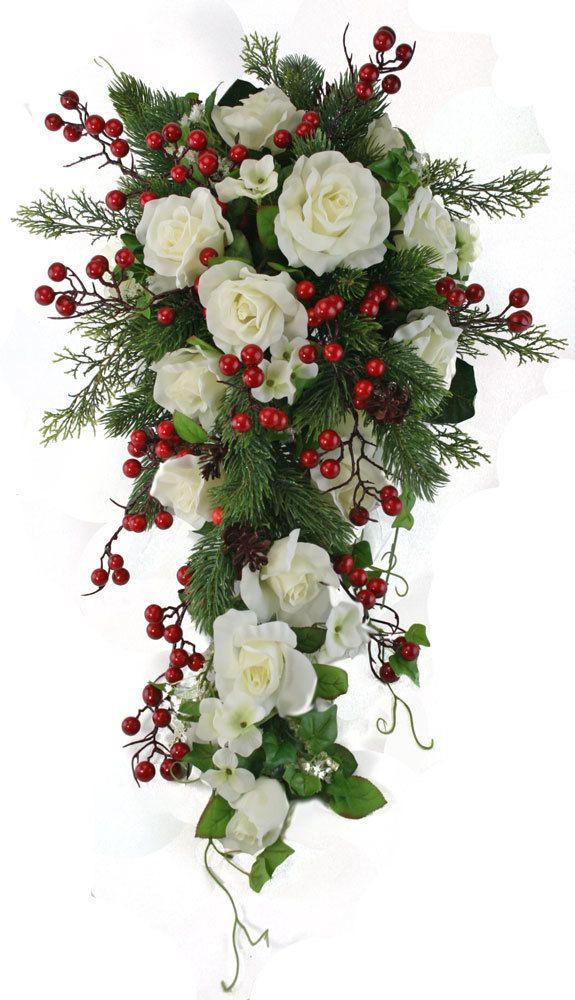 Winter Berry Rose Cascade Christmas Artificial Wedding Flowers