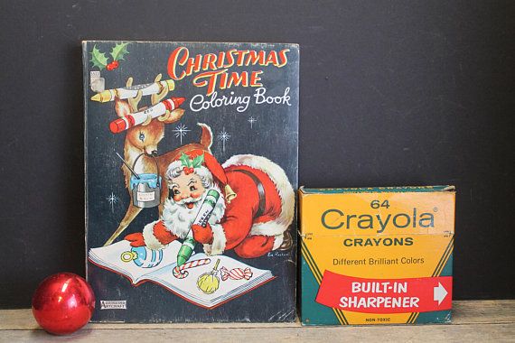 Download Vintage 1950s Christmas Time Coloring Book With Crayons Big Etsy Coloring Books Crayola Crayons Christmas Time