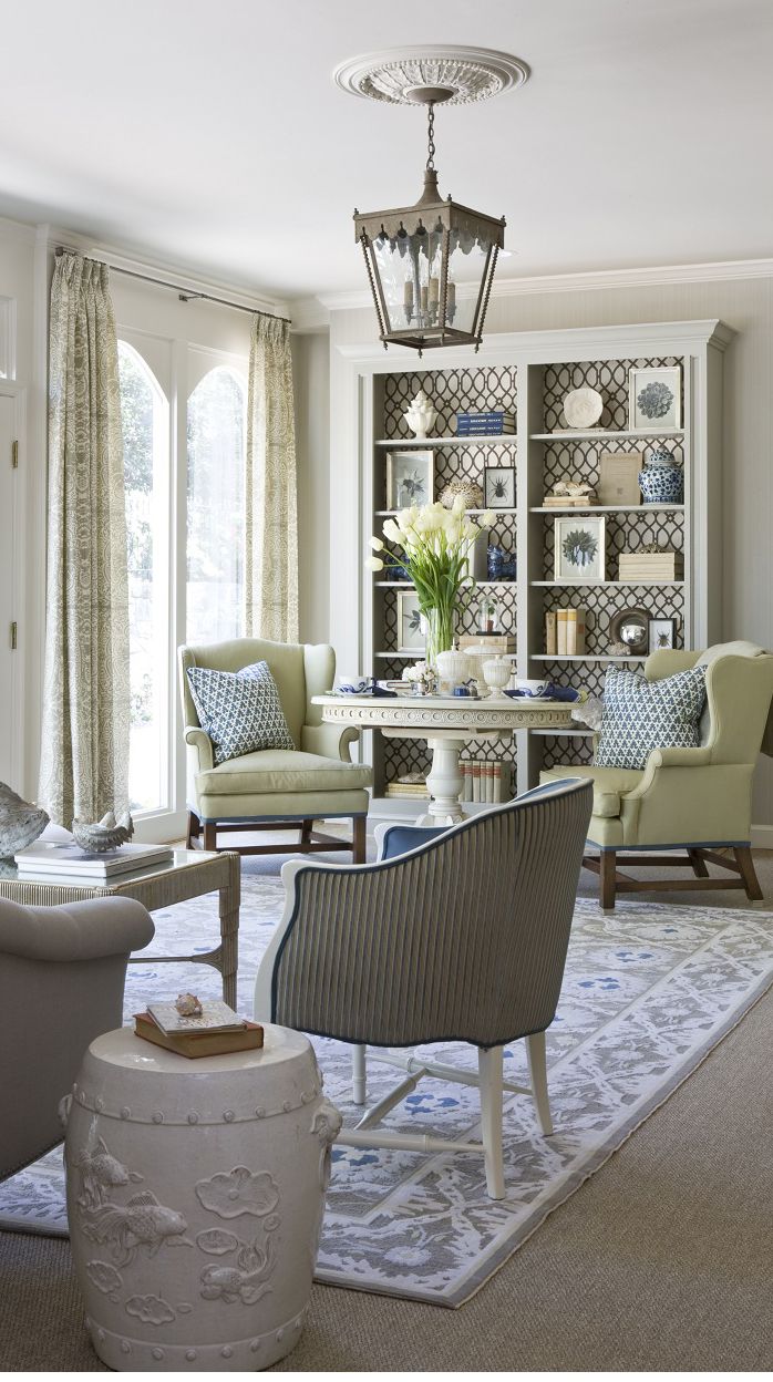 beige blue and green living room design by marika meyers interiors