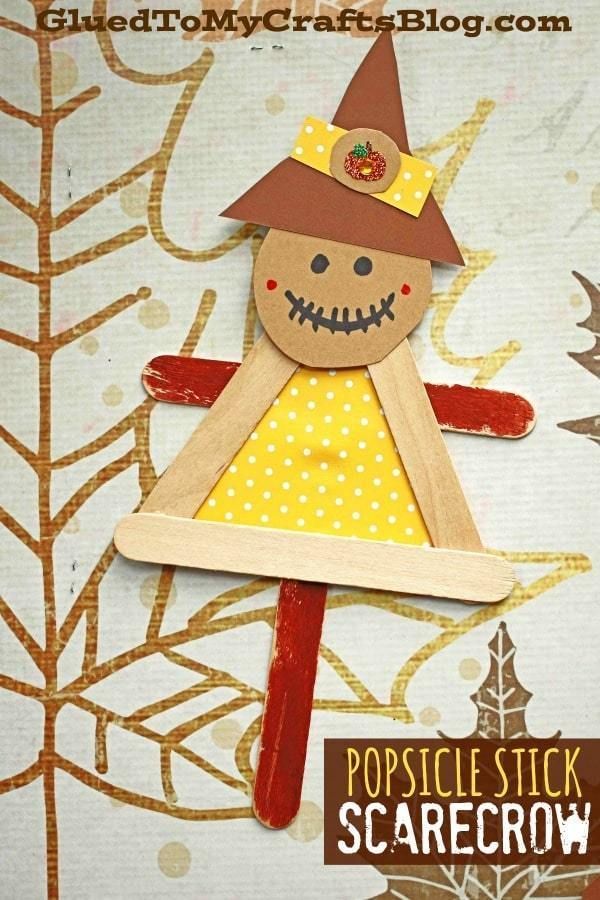 #gluedtomycrafts Craft Stick Scarecrow Puppet Friend - Kid Craft - Fall Art Proj...