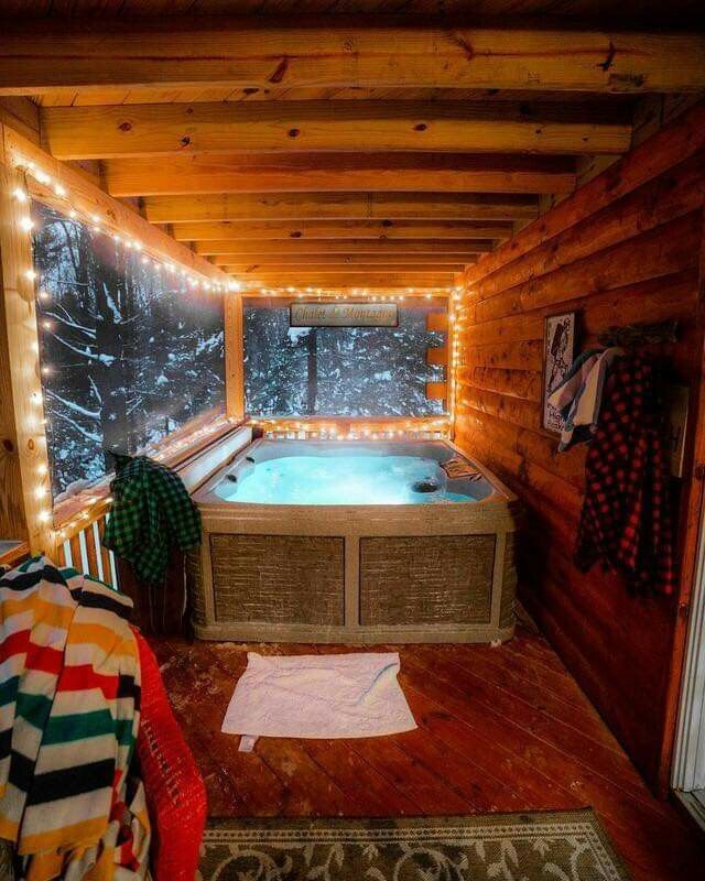 Pin By Marsha Humphreys Badgett On Rustic Cabins Cabin Hot Tub Indoor Hot Tub Rustic Hot Tubs