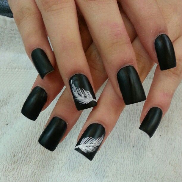 Black With Whispy White Feather Accent Would Be Beautiful In Black With Whispy White Feather Accent Would Be Beautiful In Matte Nail Art Design Nails Pinterest Designs And