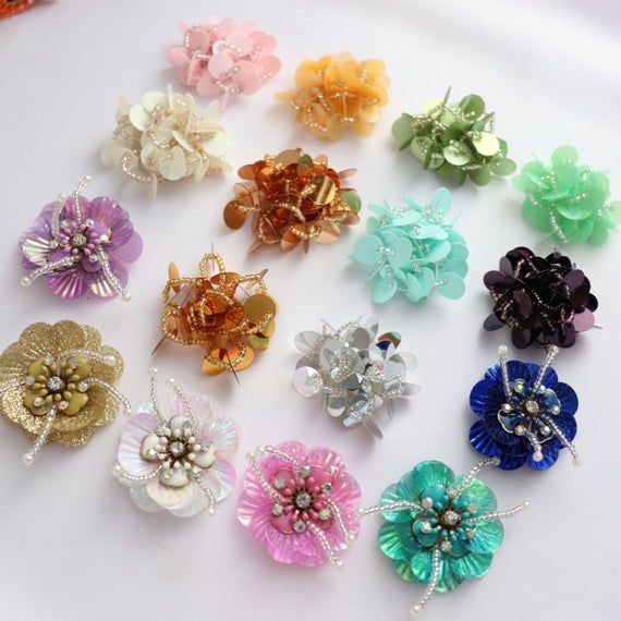 10x Bling Sequin Bead Flower Sew On Applique Patch Costume Accessory Handmade
