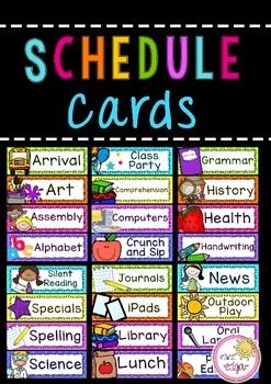 Schedule Cards:Schedule Cards EDITABLE; Schedule Cards to display your class timetable on! These bright schedule cards come with two editable templates (some with and some without pictures). There are a total of 88 schedule cards as well as 8 extra blank EDITABLE cards (word document).