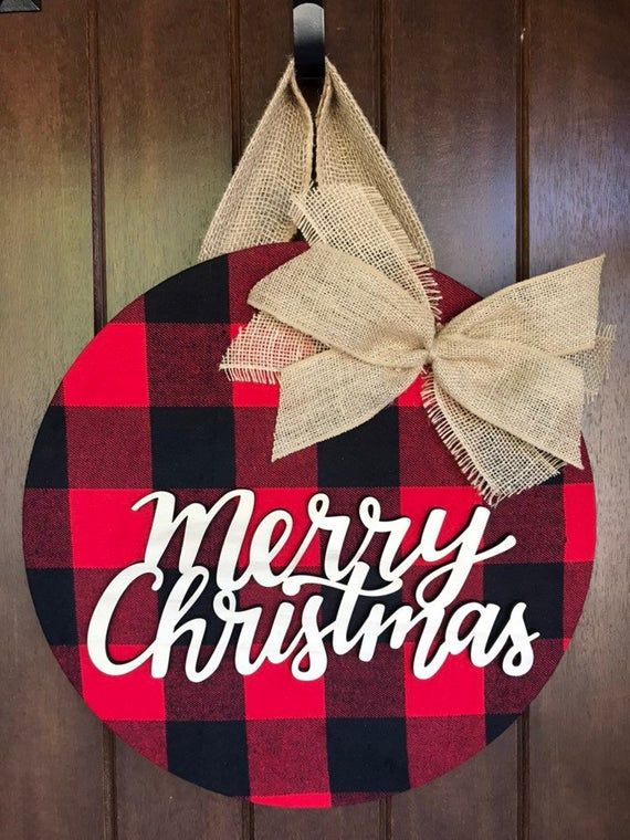 Holiday Door Hanger Wood Sign | Christmas Decor Buffalo Plaid Door Hanger| Custom Door Hanger| Christmas Door Hanger| Door Sign