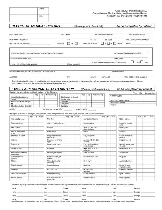REPORT OF MEDICAL HISTORY FAMILY PERSONAL HEALTH HISTORY Family REPORT OF MEDICAL HISTORY FAMILY PERSONAL HEALTH HISTORY Family
