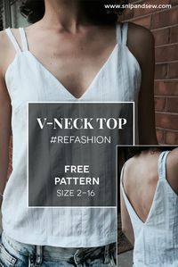 Upcycle a men’s shirt into a V-Neck top for women. Free Pattern included. Sizes … Upcycle a men’s shirt into a V-Neck top for women. Free Pattern included. Sizes …