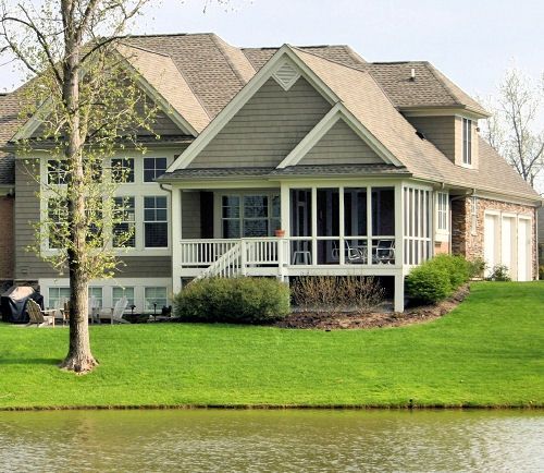 This is a classic double gable roof covered patio and