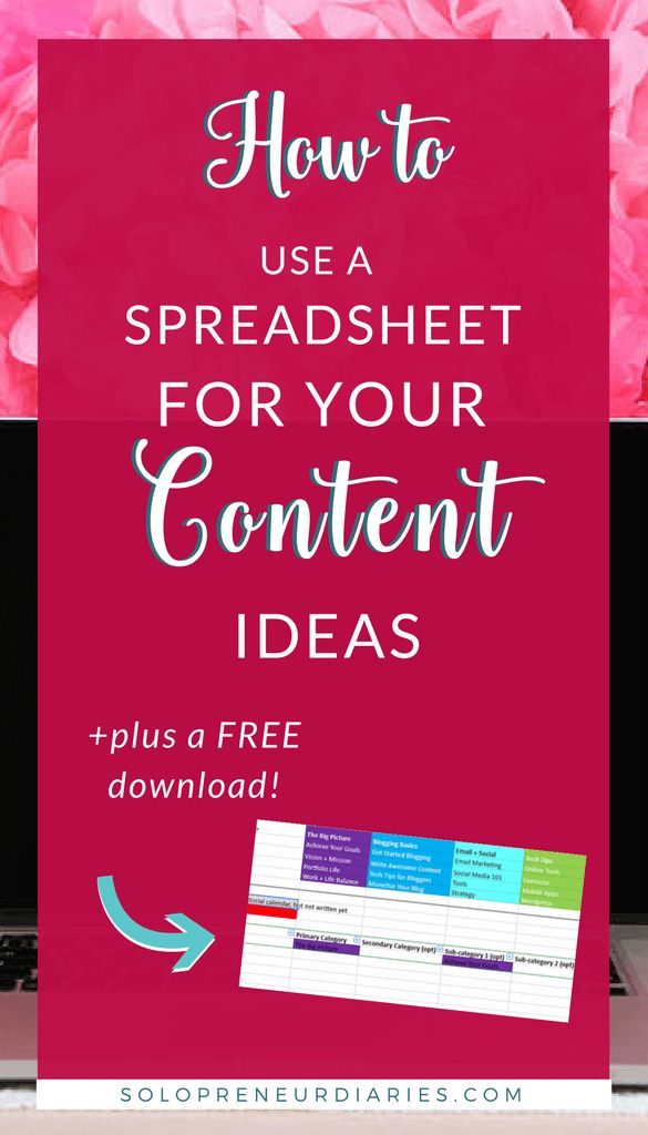 Spreadsheets are a super tool to keep up with all your content ideas & map them to an editorial calendar. Download a template that can be used in Google Sheets or Excel! #Blogging tips and tricks | Blogging for beginners | Blogger tools #bloggingtips #freedownload
