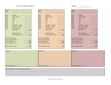 spreadsheet that allows for the tallying of cash drawers for three balancing a cash drawer