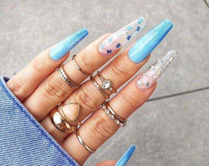 10 nails Baby Pink French neon clear space press on nails gel