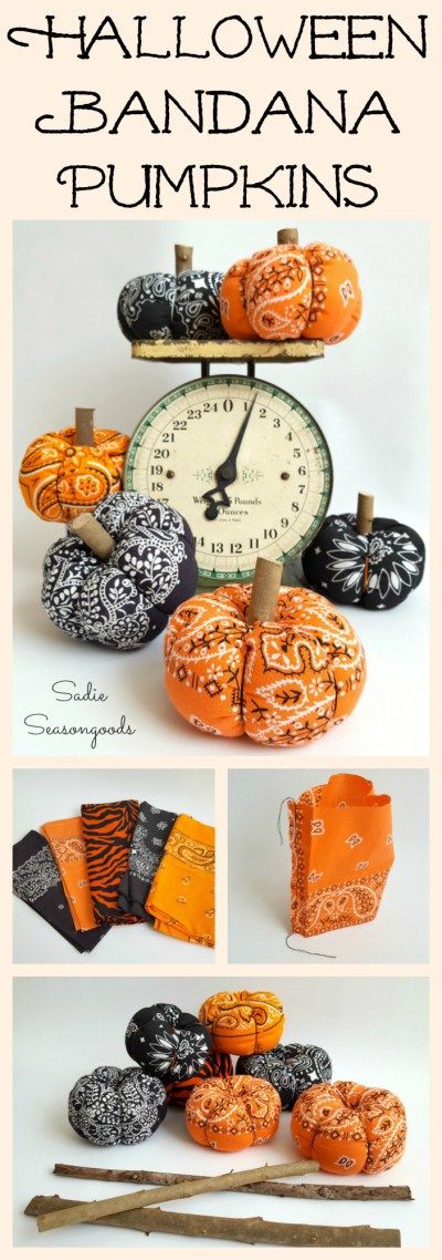 repurpose and upcycle a vintage orange or black bandana into a low sew easy to make diy fabric pumpkin for halloween super easy craft project to make and - Diy Halloween Projects repurpose and upcycle a vintage orange or black bandana into a low sew easy to make diy fabric pumpkin for halloween super easy craft project to make and - Diy Halloween Projects