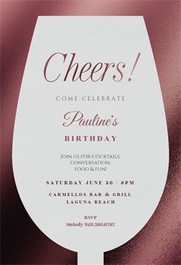 Wine Glass printable invitation template. Customize, add text and photos. Print, download, send online or order printed! #invitations #printable #diy #template #birthday #party