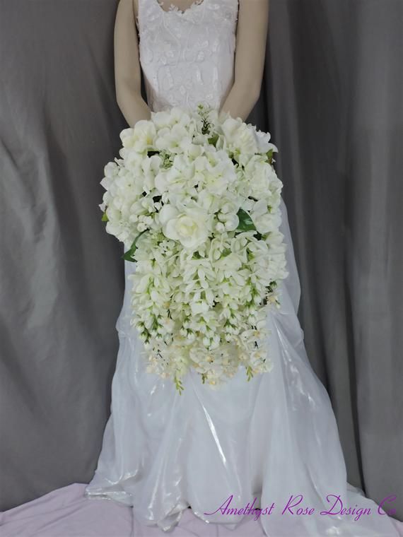 Stunning White Cascading Original Design Floral Silk Bridal