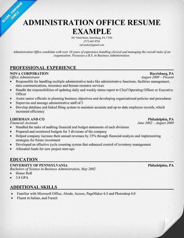 sample resume for administrative officer