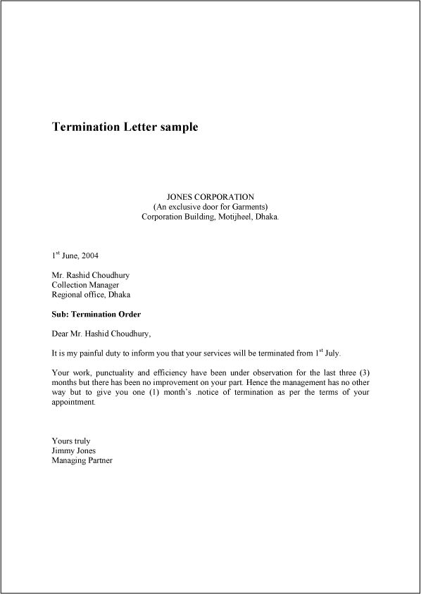 termination letter sample example template and format termination letter to employee