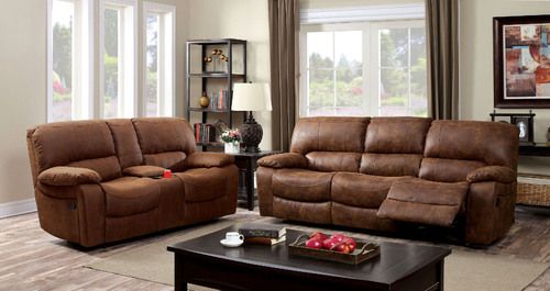2 Pc Furniture Of America Wagner Collection Reclining Sofa Facm6315 Sf Double Reclining Sofa And Lv Gliding Loveseat With Center Console