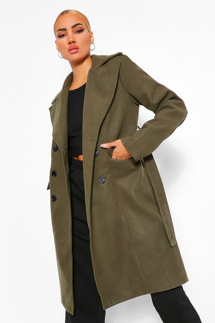 Double Breasted Belted Longline Wool Look Coat | Coat, Women's coats ...