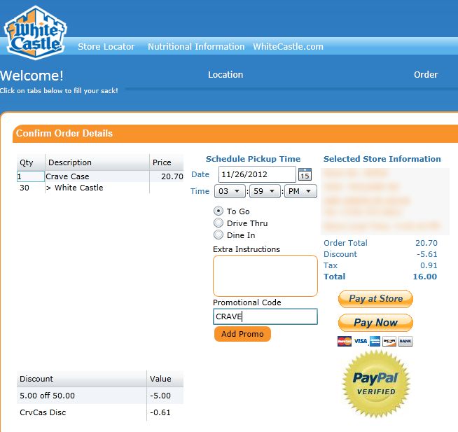 5 off a crave case at White Castle via promo code CRAVE coupon via The 5 off a crave case at White Castle via promo code CRAVE coupon via The