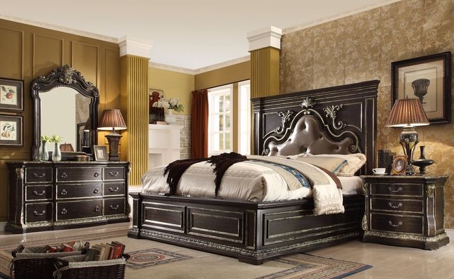 Matteo Old World 4 Pc King Bedroom Set In Dark Brown Ebony Finish Matteo Old World 4 Pc King Bedroom Set