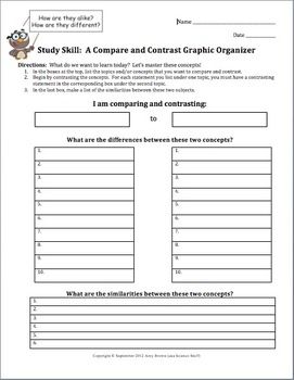 Compare contrast essay graphic organizer