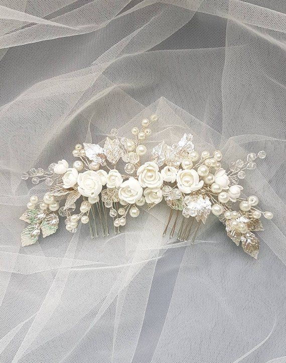 Nuziale Avorio Orchidea Fiore Per Capelli Pettine Fascinator con perla d/'Avorio Perline