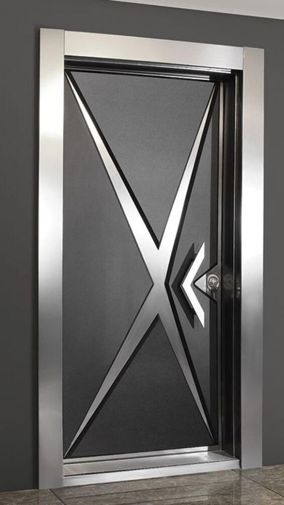 Modern Door With An Arrow Design On The Front And Side Panels In Stainless Steel