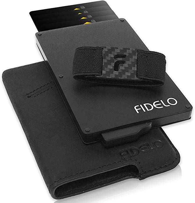 FIDELO Minimalist Wallet For Men Slim RFID Credit Card Holder Money Clip