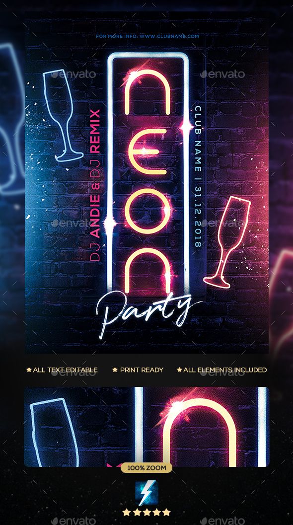 neon party flyer template