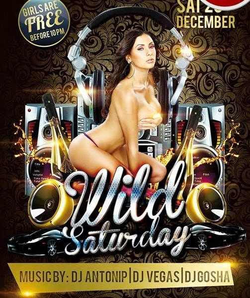 Download Wild Saturday Free Club and Party Flyer PSD Template | Modelos gratuitos, Panfleto, Modelos