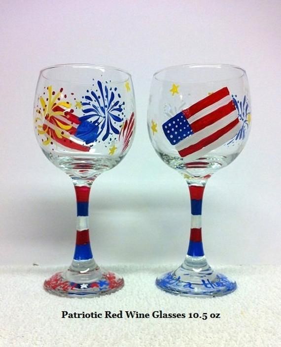 Set of 2 Patriotic Champagne Glasses Hand Painted.