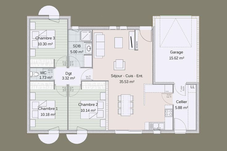 Plan Kotibe 3 chambres + garage tableau haj Pinterest - plan maison plein pied 120m2 Plan Kotibe 3 chambres + garage tableau haj Pinterest - plan maison plein pied 120m2