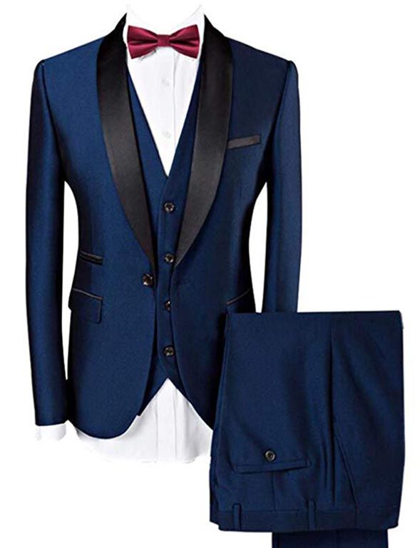 Sliktaa Boys 3 Pieces Suits Shawl Lapel Slim Fit Tux Jacket Vest Pants 6 Colors Prom Party Wedding Suit