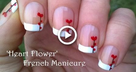 Heart Flower Nail Art / VALENTINES DAY FRENCH MANICURE Tutorial
