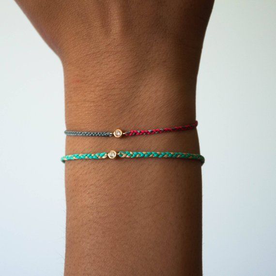 woven friendship bracelet minimalistic jewelry Diamond Bracelet in 14k solid gold