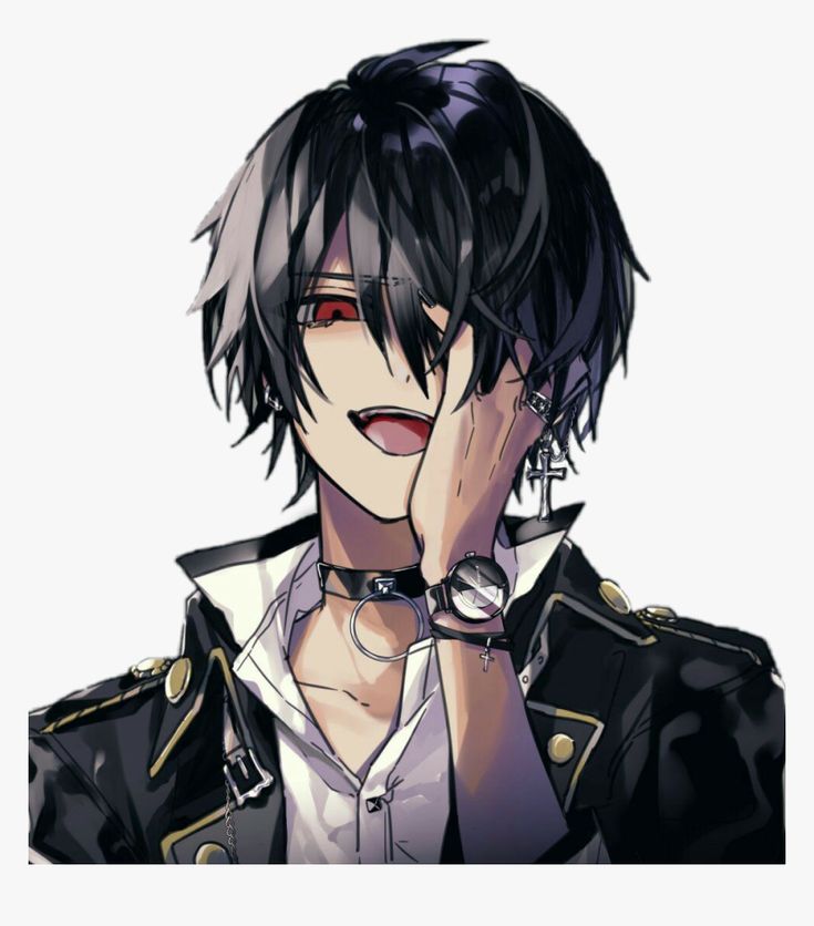 Black hair red eyes anime boy