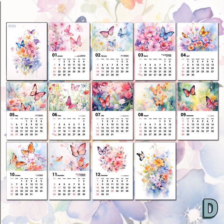 2025 Butterfly Calendar Watercolor Art Printable Holiday Dates 52d0decca3b5da4ac8e9fdfffac9d264