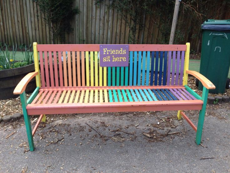 Ideas For Benches Part - 20: The Finished Bench, Complete With U0027Friends Sit Hereu0027 Sign (handpainted Old Jigsaw Puzzle Base).
