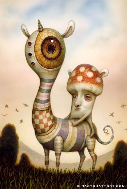 surrealism animal painting surrealist mushroom naoto hattori pop bizarre animals rides human paintings creepy nature artist japanese surreal weird hybrids