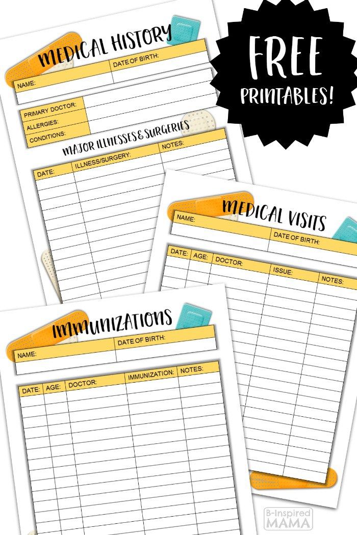get organized for back to school free medical history form